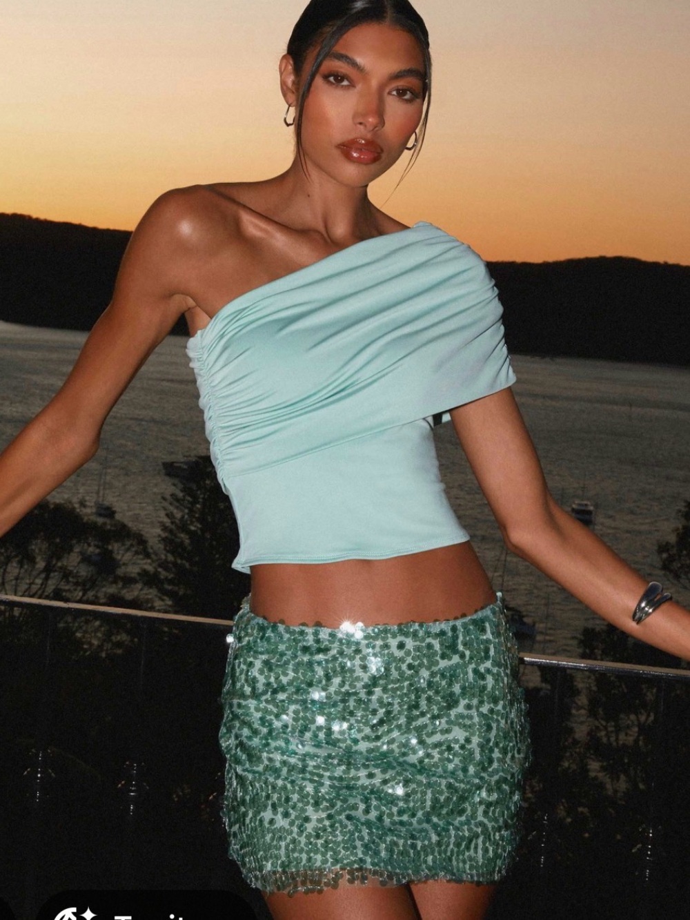 Peppermayo Mint Sequin Mini Skirt